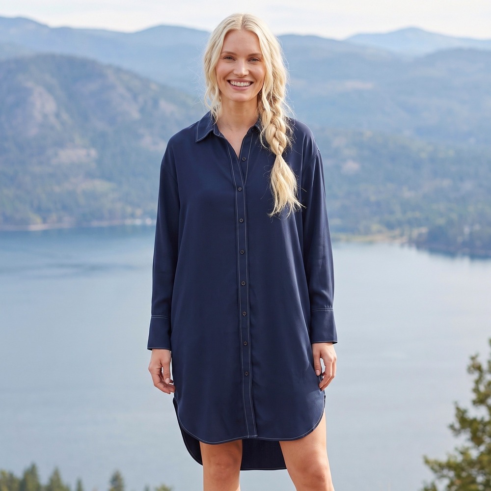 Madewell Shirt Dress Womens M Navy Blue Contrast Stitch Longline Minimalist